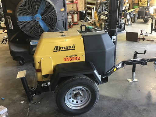 2020 Allmand NLV3GR (4) LED Light Fixture 350W, 23' Vertical Mast, 3kW Prime, Towable, Deep Sea L401, Leveling Jacks, Yanmar T4F 5.8hp