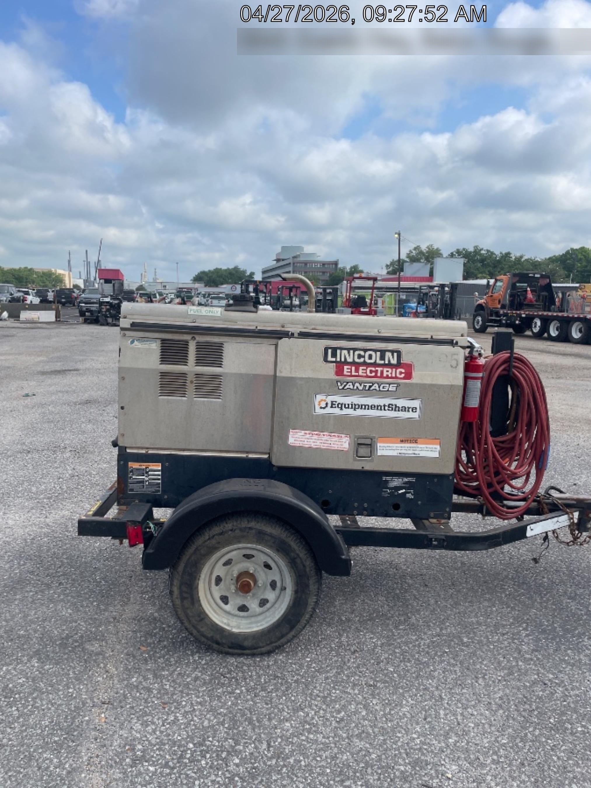 2019 Lincoln Electric Vantage 322 Welder Ready-Pak 3, Two wheel trailer, Fender and Light kit, Cable Rack