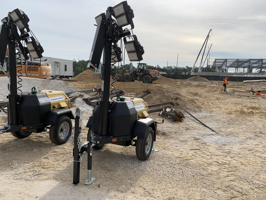 2022 Allmand NLV3GR (4) LED Light Fixture 350W, 23' Vertical Mast, 3kW Prime, Towable, Deep Sea L401, Leveling Jacks, Yanmar T4F 5.8hp