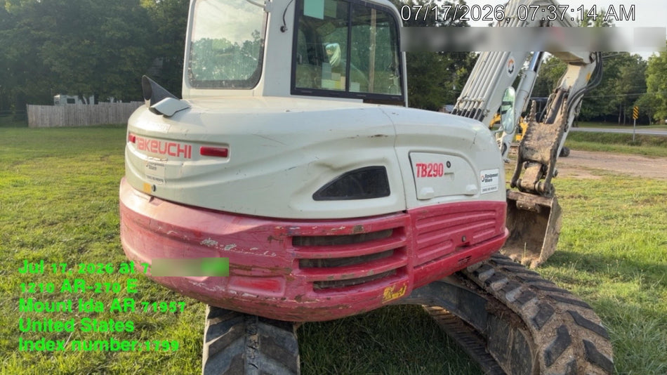 2019 Takeuchi TB290 Cab/Heat/AC Rubber tracks, Dozer blade, Travel alarm, Auxiliary hydraulics w/Manual QC, Hydraulic thumb, 18", 24", and 36" Buckets