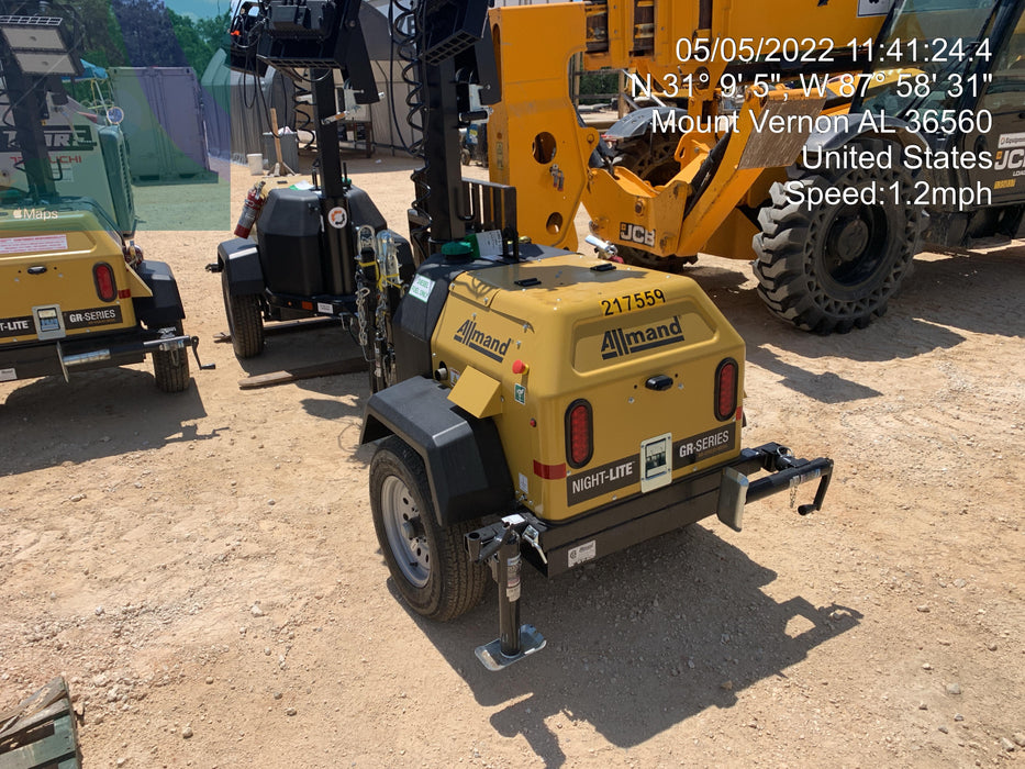 2022 Allmand NLV3GR (4) LED Light Fixture 350W, 23' Vertical Mast, 3kW Prime, Towable, Deep Sea L401, Leveling Jacks, Yanmar T4F 5.8hp