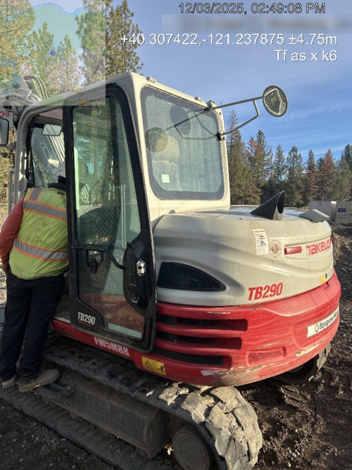 2019 Takeuchi TB290 Cab/Heat/AC Rubber tracks, Dozer blade, Travel alarm, Auxiliary hydraulics Manual QC, Hydraulic thumb, 18", 24", and 36" Buckets
