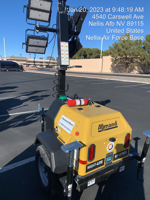 2022 Allmand NLV3GR (4) LED Light Fixture 350W, 23' Vertical Mast, 3kW Prime, Towable, ES Decals, T3