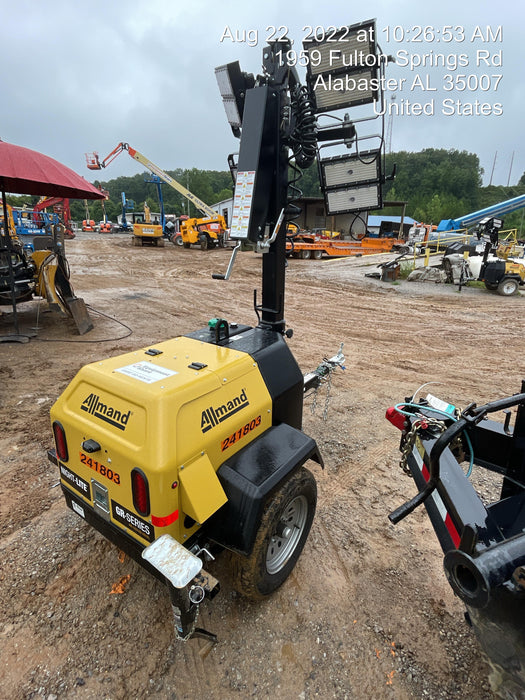 2022 Allmand NLV3GR (4) LED Light Fixture 350W, 23' Vertical Mast, 3kW Prime, Towable, Deep Sea L401, Leveling Jacks, Yanmar T4F 5.8hp