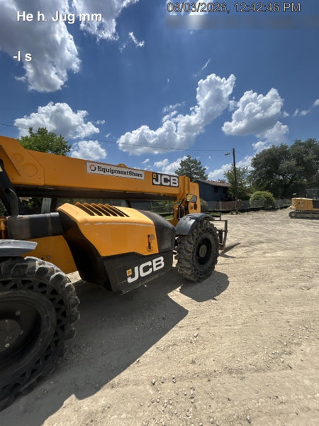 2019 JCB 509-42 74 HP w/Open ROPS, Beacon, Aux Hydraulics, LED Work lights, Solid Tires w/66" Carriage/60" Forks