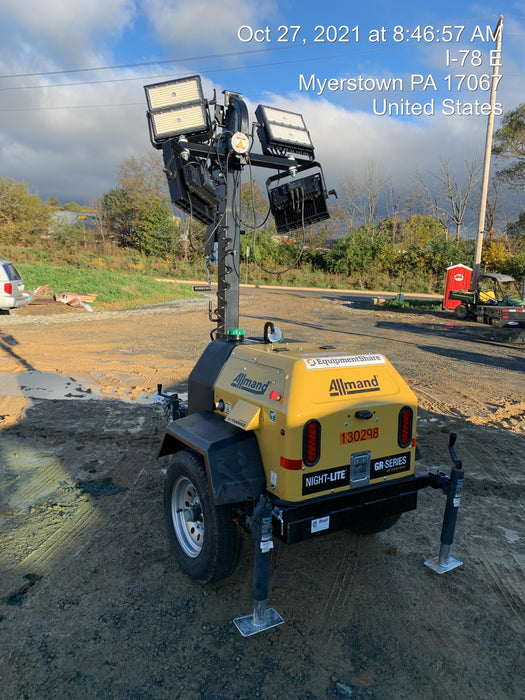 2021 Allmand NLV3GR (4) LED Light Fixture 350W, 23' Vertical Mast, 3kW Prime, Towable, Deep Sea L401, Leveling Jacks, Yanmar T4F 5.8hp