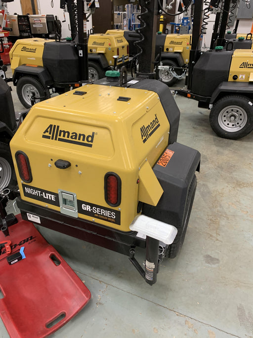 2022 Allmand NLV3GR (4) LED Light Fixture 350W, 23' Vertical Mast, 3kW Prime, Towable, Deep Sea L401, Leveling Jacks, Yanmar T4F 5.8hp