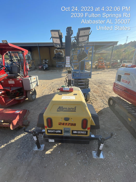 2022 Allmand NLV3GR (4) LED Light Fixture 350W, 23' Vertical Mast, 3kW Prime, Towable, Deep Sea L401, Leveling Jacks, Yanmar T4F 5.8hp