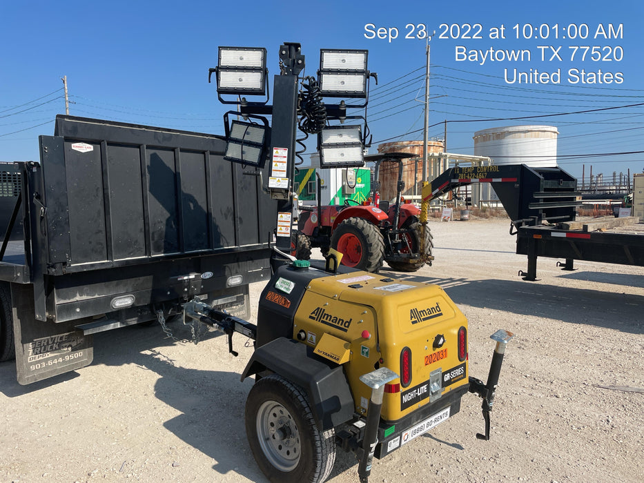 2022 Allmand NLV3GR (4) LED Light Fixture 350W, 23' Vertical Mast, 3kW Prime, Towable, Deep Sea L401, Leveling Jacks, Yanmar T4F 5.8hp