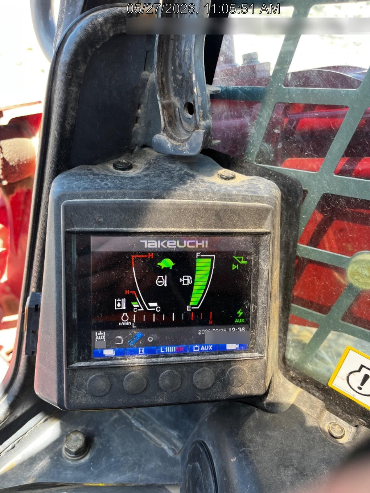 2019 Takeuchi TL10V2-CR Cab/Heat/AC, Rubber Tracks, Backup Alarm, Front & rear working Lights, Auxiliary Hydraulics, 2 Speed Travel, Engine Monitoring System, Hydraulic universal quick hitch w/76" HD dirt bucket with 8 teeth, 20.3 cubic feet capacity, 48" Pallet forks and frame