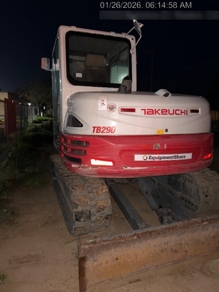 2019 Takeuchi TB290 Cab/Heat/AC Rubber tracks, Dozer blade, Travel alarm, Auxiliary hydraulics Manual QC, Hydraulic thumb, 18", 24", and 36" Buckets