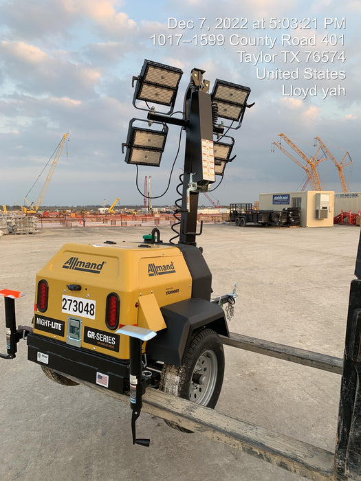 2022 Allmand NLV3GR (4) LED Light Fixture 350W, 23' Vertical Mast, 3kW Prime, Towable, ES Decals, T3