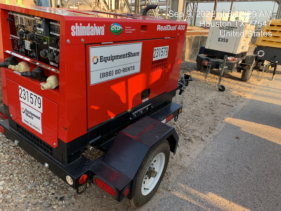 2022 Shindaiwa DGW400MDL Kubota D902 Engine, 23 HP, Dual Op Welder, Wire, Arc, Droop Stick, Tig, and CC Stick Functionality, Simulphase, 3 Phase and 1 Phase Gen Output, Single Axle NB Trlr, Slr Trckl Chrg 12V 12W, Fire Ext
