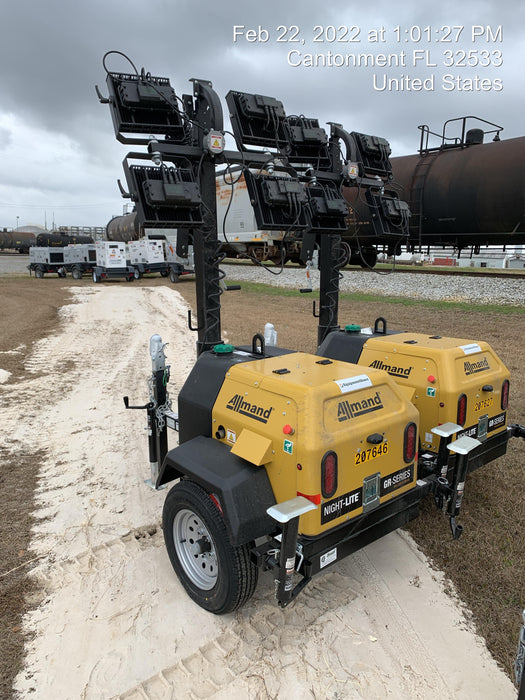 2022 Allmand NLV3GR (4) LED Light Fixture 350W, 23' Vertical Mast, 3kW Prime, Towable, Deep Sea L401, Leveling Jacks, Yanmar T4F 5.8hp