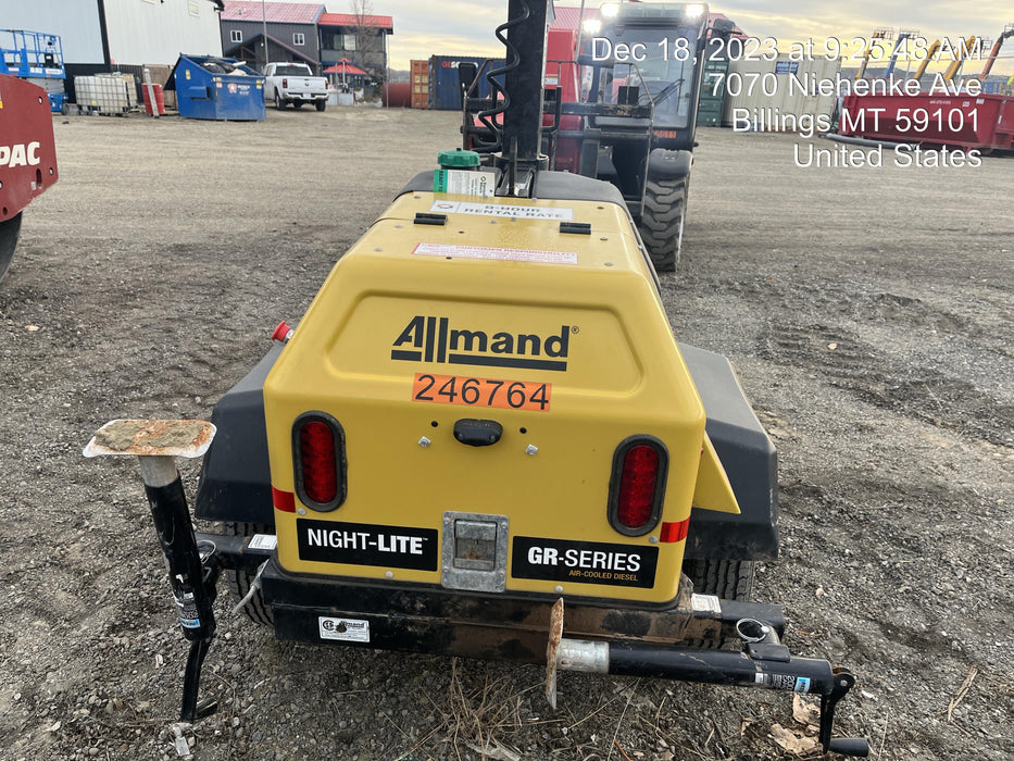 2022 Allmand NLV3GR (4) LED Light Fixture 350W, 23' Vertical Mast, 3kW Prime, Towable, ES Decals, T3