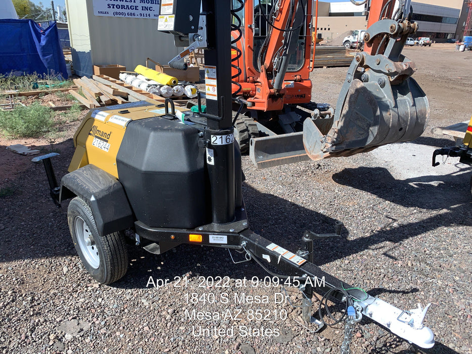 2022 Allmand NLV3GR (4) LED Light Fixture 350W, 23' Vertical Mast, 3kW Prime, Towable, Deep Sea L401, Leveling Jacks, Yanmar T4F 5.8hp