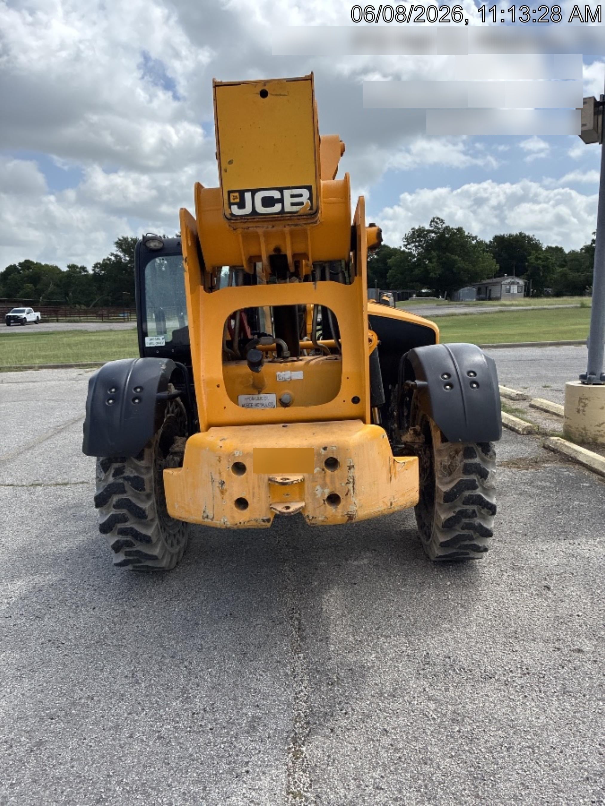 2019 JCB 510-56 Open ROPS, 74 HP, Solid Tires, Worklights, Beacon, Aux Hydraulics, Lifting Eye 66" Carriage/60" Forks