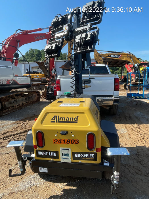 2022 Allmand NLV3GR (4) LED Light Fixture 350W, 23' Vertical Mast, 3kW Prime, Towable, Deep Sea L401, Leveling Jacks, Yanmar T4F 5.8hp