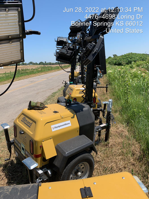 2022 Allmand NLV3GR (4) LED Light Fixture 350W, 23' Vertical Mast, 3kW Prime, Towable, Deep Sea L401, Leveling Jacks, Yanmar T4F 5.8hp