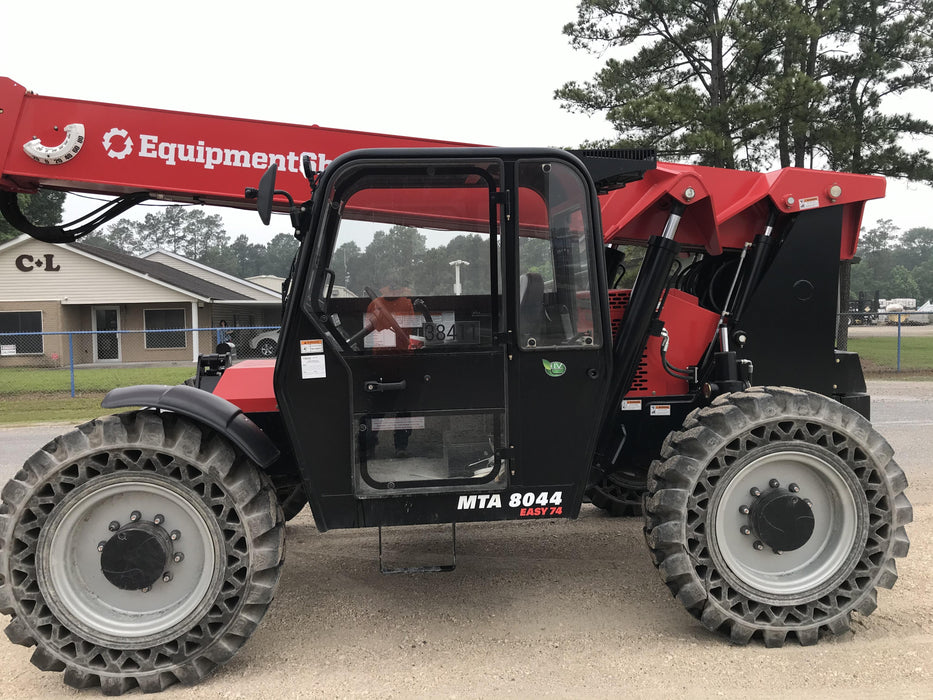 2019 Manitou MTA8044 74hp T4F, Cab/Heat/Air, Cab and Boom LED work lights, Auxiliary Hydraulics, Solid Tires, Amber strobe, Lift Hook 66" Carriage, 60" Forks