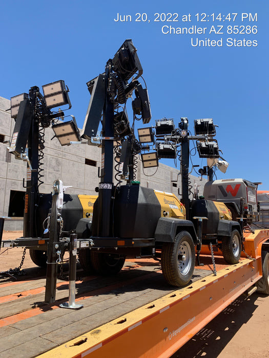 2022 Allmand NLV3GR (4) LED Light Fixture 350W, 23' Vertical Mast, 3kW Prime, Towable, Deep Sea L401, Leveling Jacks, Yanmar T4F 5.8hp