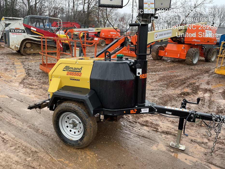 2022 Allmand NLV3GR (4) LED Light Fixture 350W, 23' Vertical Mast, 3kW Prime, Towable