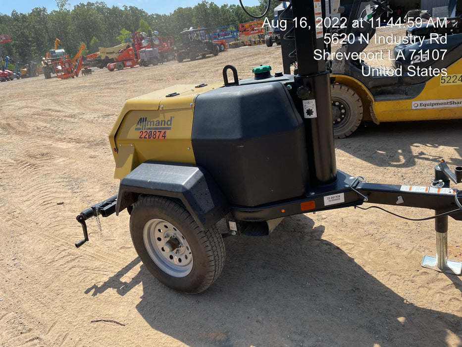 2022 Allmand NLV3GR (4) LED Light Fixture 350W, 23' Vertical Mast, 3kW Prime, Towable, Deep Sea L401, Leveling Jacks, Yanmar T4F 5.8hp