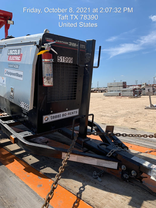 2019 Lincoln Electric Vantage 322 Welder Ready-Pak 3, Two wheel trailer, Fender and Light kit, Cable Rack