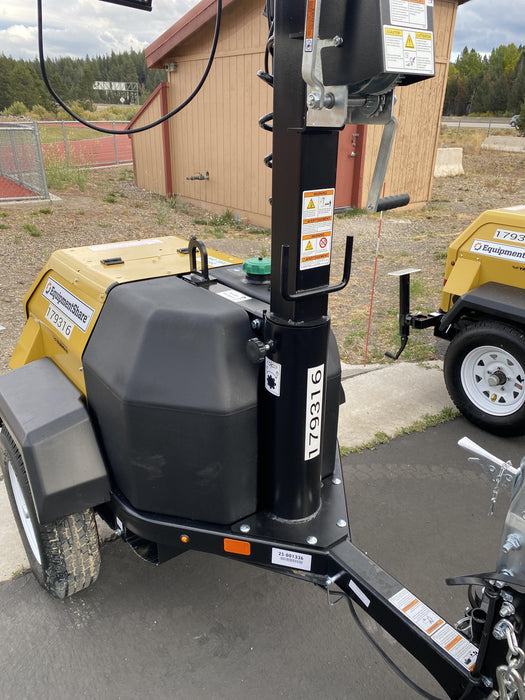 Allmand NLV3GR (4) LED Light Fixture 350W, 23' Vertical Mast, 3kW Prime, Towable, Deep Sea L401, Leveling Jacks, Yanmar T4F 5.8hp