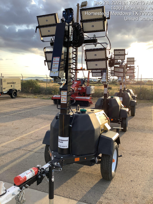 2021 Allmand NLV3GR (4) LED Light Fixture 350W, 23' Vertical Mast, 3kW Prime, Towable, Deep Sea L401, Leveling Jacks, Yanmar T4F 5.8hp