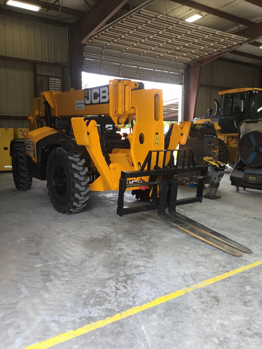 2019 JCB 510-56 74 HP w/Open ROPS, Beacon, Aux Hydraulics, Worklights, Solid Tires w/60" Carriage/Forks