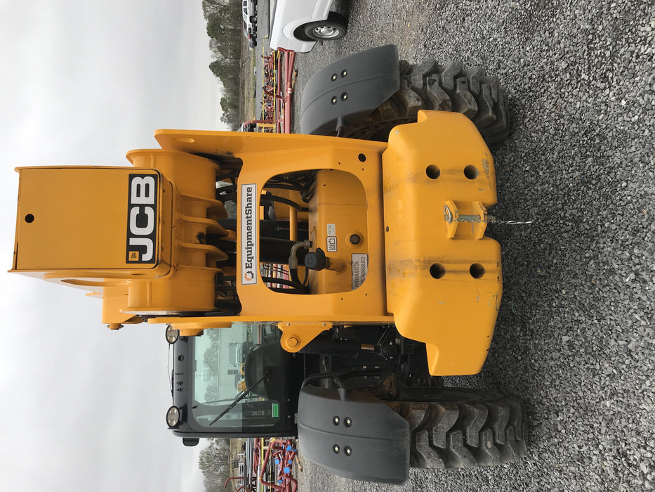 2019 JCB 510-56 Enclosed Cab, 74 HP, Solid Tires, Worklights, Beacon, Aux Hydraulics, Lifting Eye w/66" Carriage/60" Forks