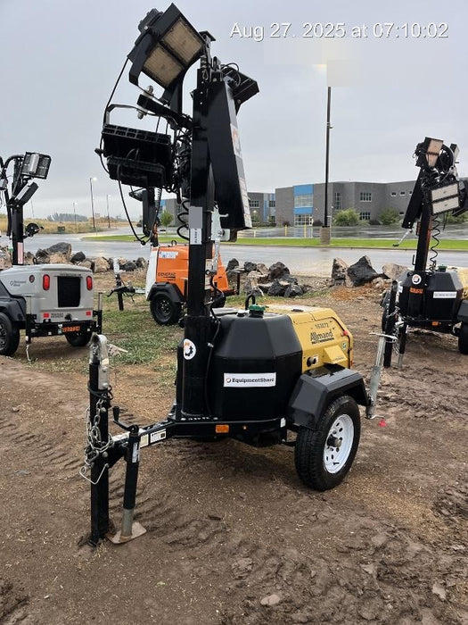 2021 Allmand NLV3GR (4) LED Light Fixture 350W, 23' Vertical Mast, 3kW Prime, Towable, Deep Sea L401, Leveling Jacks, Yanmar T4F 5.8hp