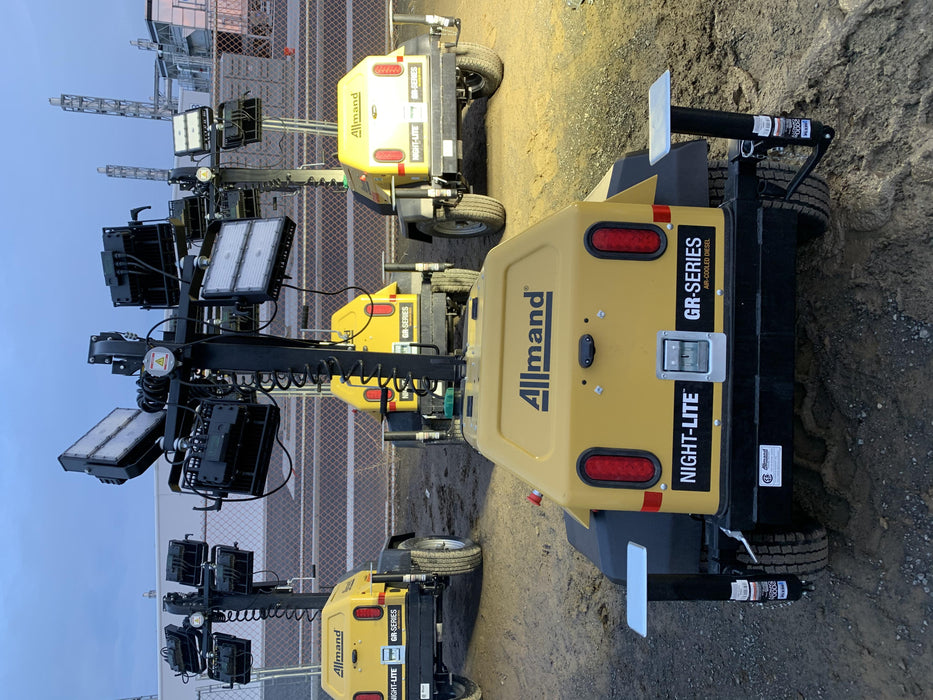 2020 Allmand NLV3GR (4) LED Light Fixture 350W, 23' Vertical Mast, 3kW Prime, Towable, Deep Sea L401, Leveling Jacks, Yanmar T4F 5.8hp