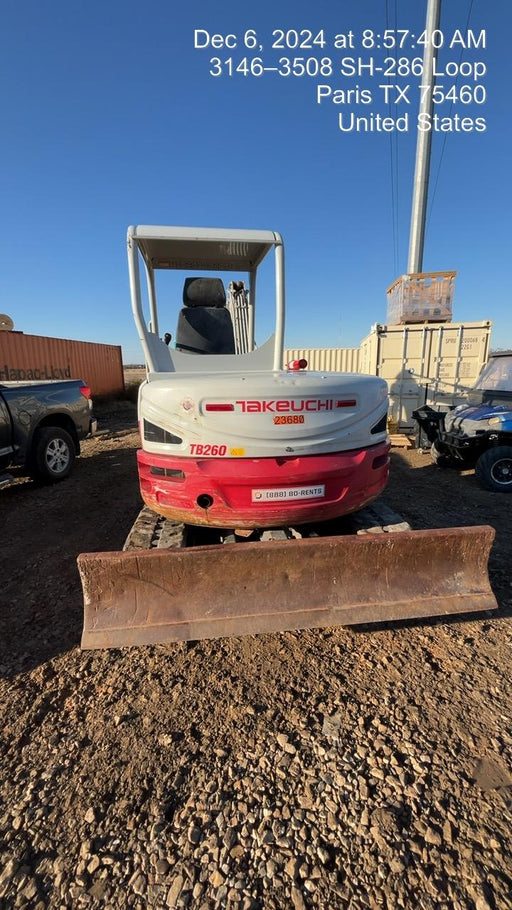 2019 Takeuchi TB260 Takeuchi TB260 Canopy w/Rubber Tracks, Auxiliary Hydraulics, Standard Blade, Manual QC