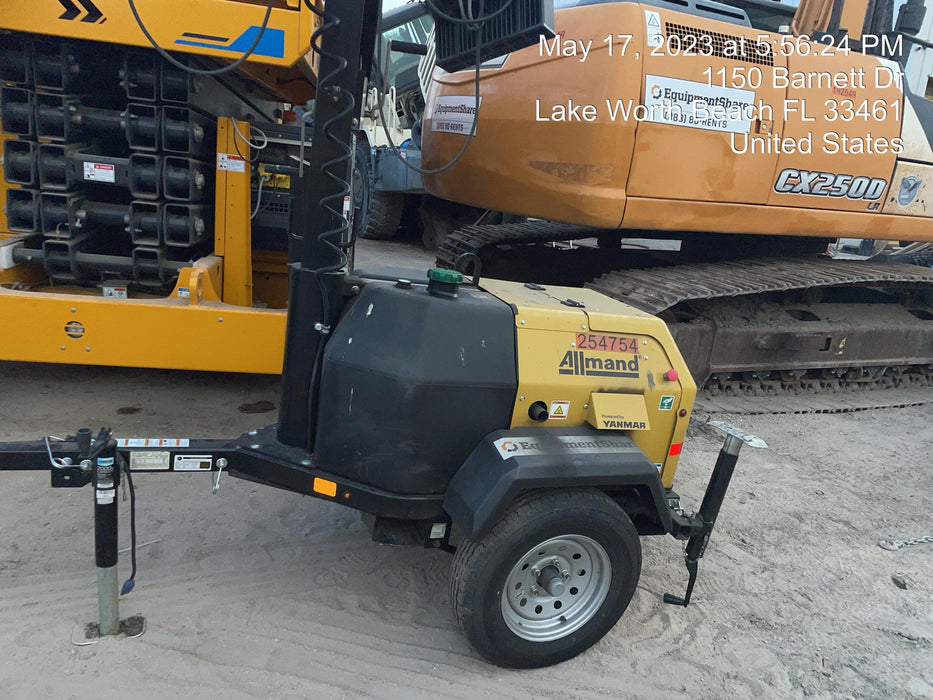 2022 Allmand NLV3GR (4) LED Light Fixture 350W, 23' Vertical Mast, 3kW Prime, Towable, ES Decals, T3