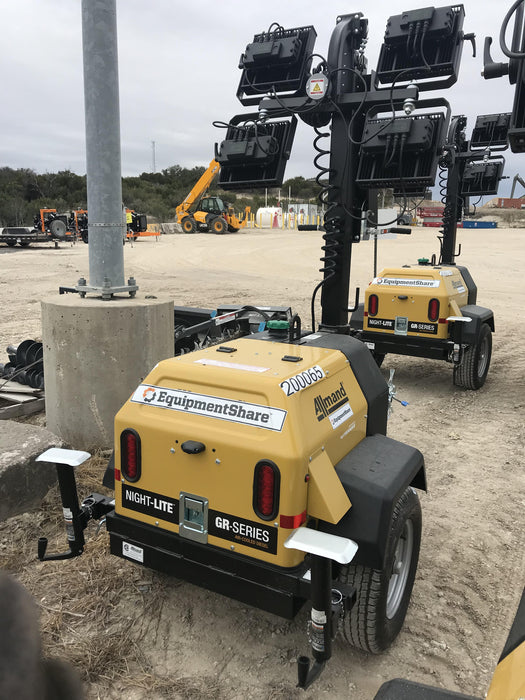 2022 Allmand NLV3GR (4) LED Light Fixture 350W, 23' Vertical Mast, 3kW Prime, Towable, Deep Sea L401, Leveling Jacks, Yanmar T4F 5.8hp