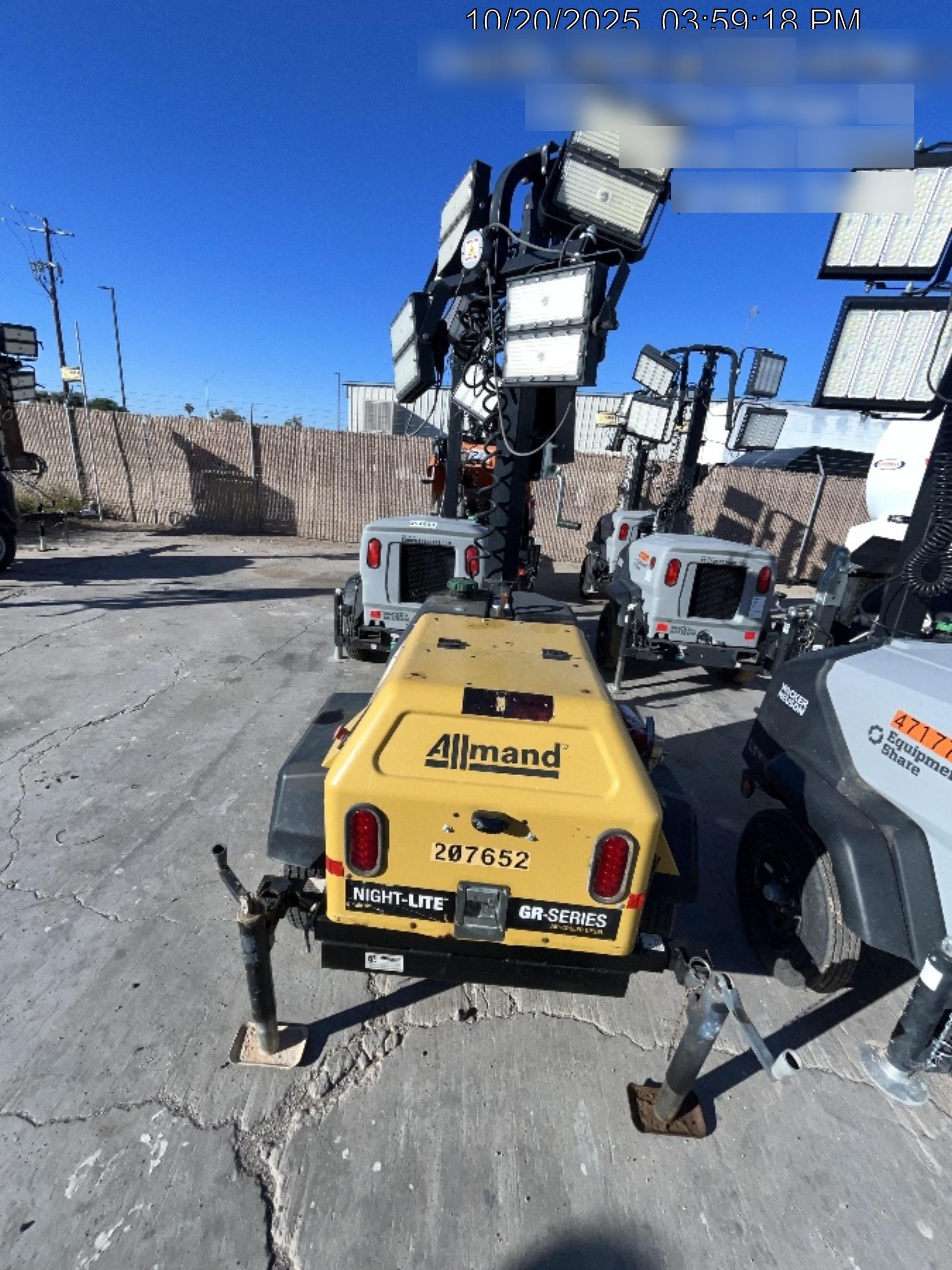 2022 Allmand NLV3GR (4) LED Light Fixture 350W, 23' Vertical Mast, 3kW Prime, Towable, Deep Sea L401, Leveling Jacks, Yanmar T4F 5.8hp