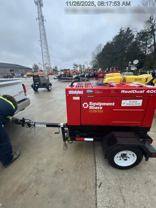 2024 Shindaiwa DGW400MDL Kubota D902 Engine, 23 HP, Dual Op Welder, Wire, Arc, Droop Stick, Tig, and CC Stick Functionality, Simulphase, 3 Phase and 1 Phase Gen Output, Single Axle NB Trlr, Slr Trckl Chrg 12V 12W, Fire Ext