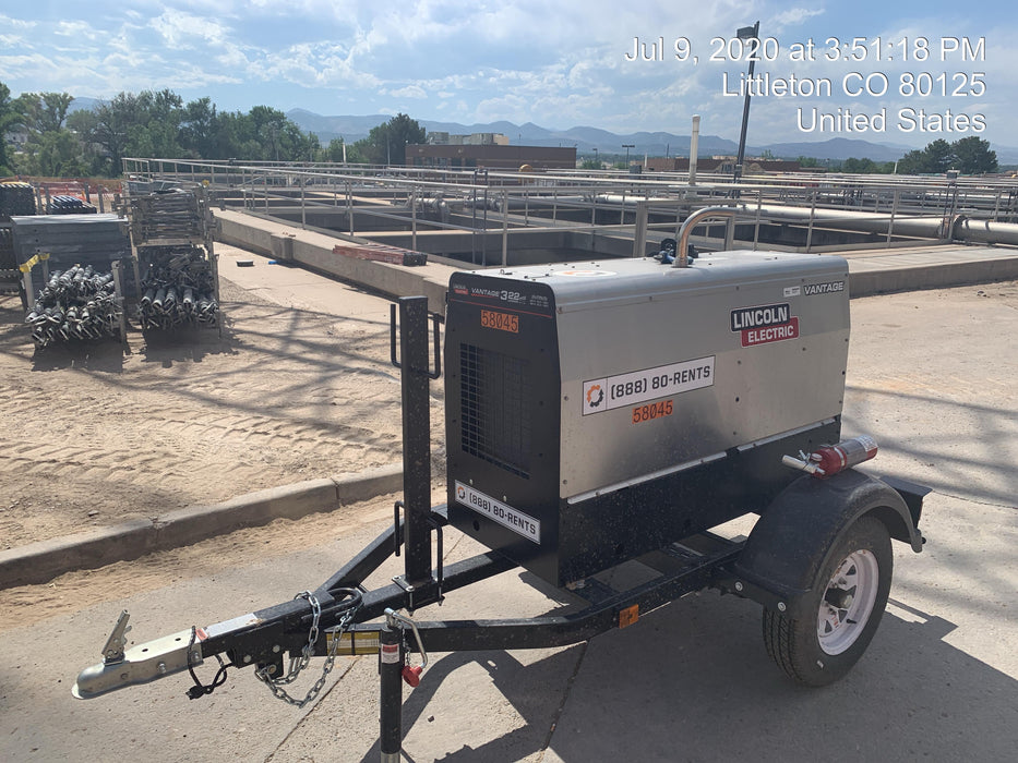 2019 Lincoln Electric Vantage 322 Welder Ready-Pak 3, Two wheel trailer, Fender and Light kit, Cable Rack