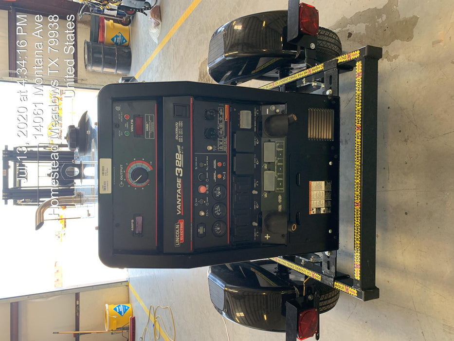 2019 Lincoln Electric Vantage 322 Welder Ready-Pak 3, Two wheel trailer, Fender and Light kit, Cable Rack