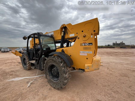 2019 JCB 510-56 74 HP w/Open ROPS, Beacon, Aux Hydraulics, Worklights, Solid Tires w/60" Carriage/Forks