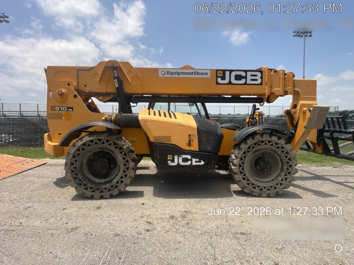 2019 JCB 510-56 Canopy, 74 HP, Solid Tires, STD Worklight, Beacon, Aux Hydraulics, Lifting Eye, Back up Alarm w/66" Carriage/60" Forks