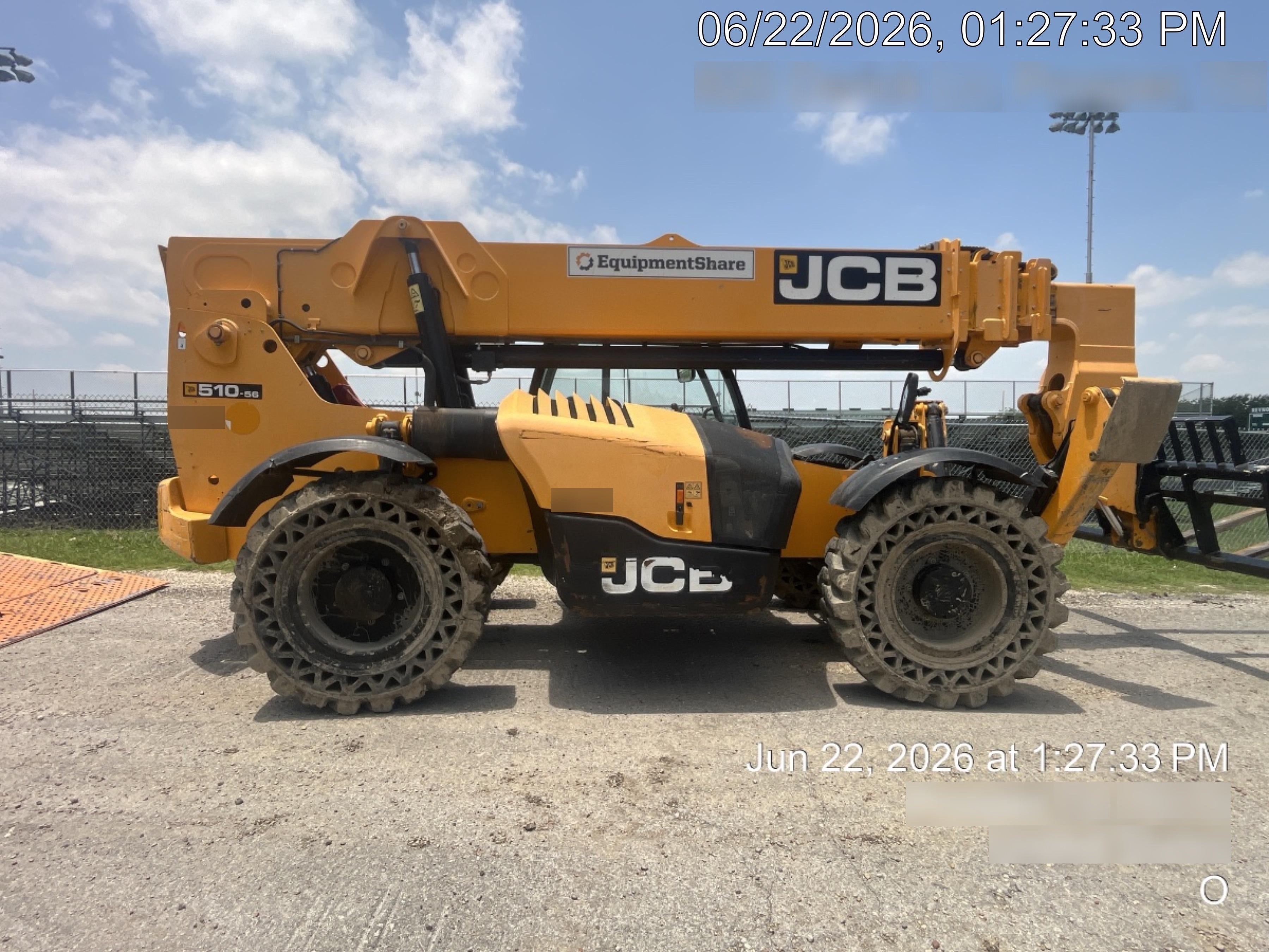 2019 JCB 510-56 Canopy, 74 HP, Solid Tires, STD Worklight, Beacon, Aux Hydraulics, Lifting Eye, Back up Alarm w/66" Carriage/60" Forks