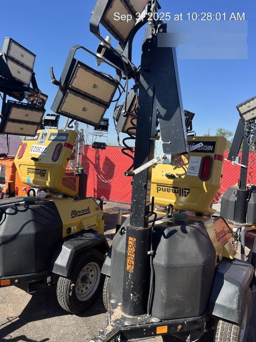 Allmand NLV3GR (4) LED Light Fixture 350W, 23' Vertical Mast, 3kW Prime, Towable, Deep Sea L401, Leveling Jacks, Yanmar T4F 5.8hp