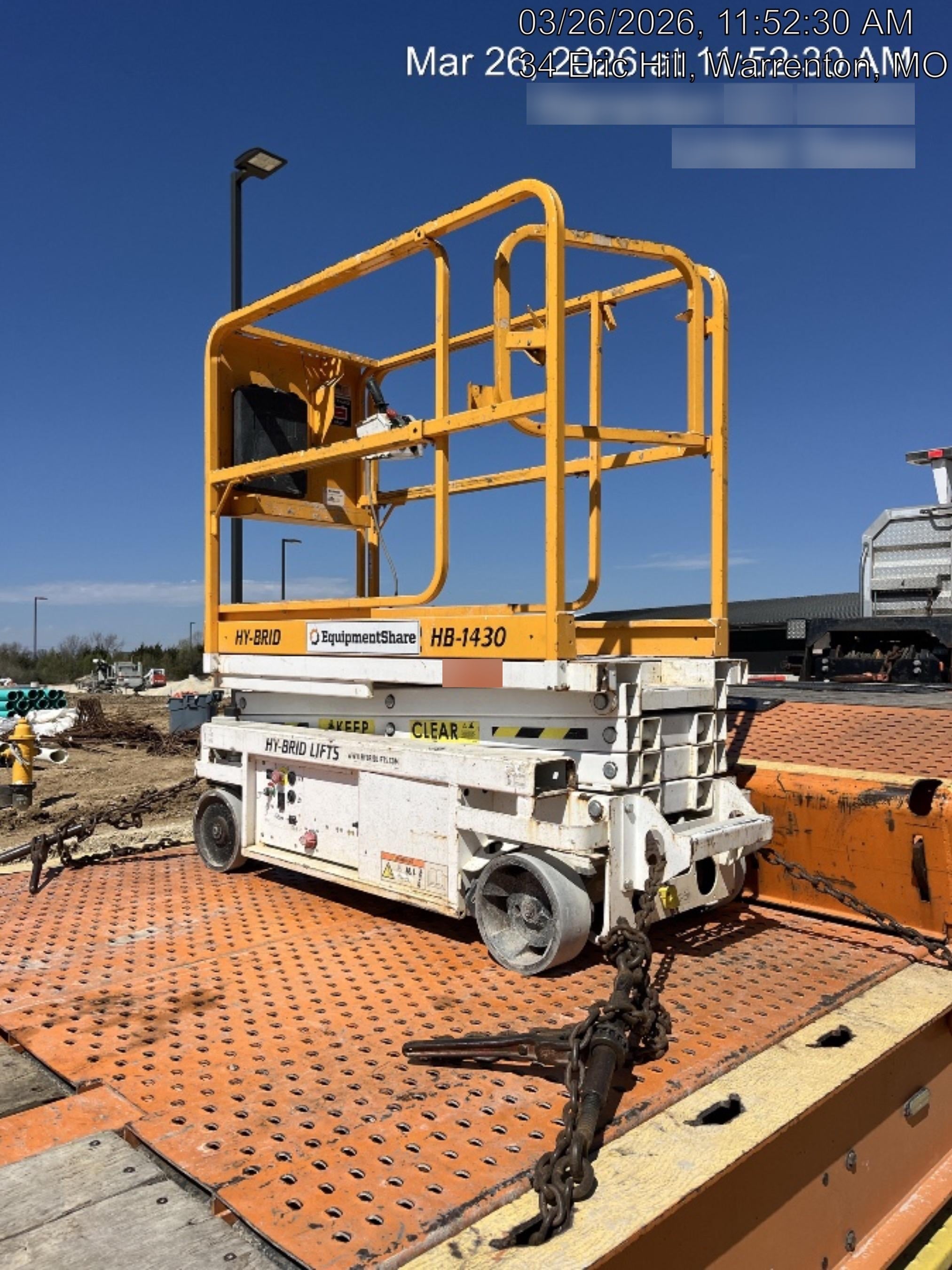 Custom Equipment HB-1430 Hy-Brid Scissor Lift
Platform capacity up to 670 lbs
Working height up to 20 ft
Weighs under 1,700 lbs
Non-marking wheels