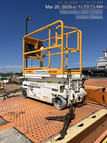 Custom Equipment HB-1430 Hy-Brid Scissor Lift
Platform capacity up to 670 lbs
Working height up to 20 ft
Weighs under 1,700 lbs
Non-marking wheels
