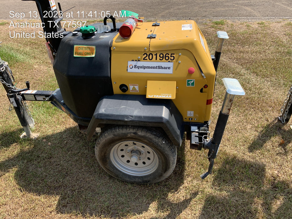 2022 Allmand NLV3GR (4) LED Light Fixture 350W, 23' Vertical Mast, 3kW Prime, Towable, Deep Sea L401, Leveling Jacks, Yanmar T4F 5.8hp