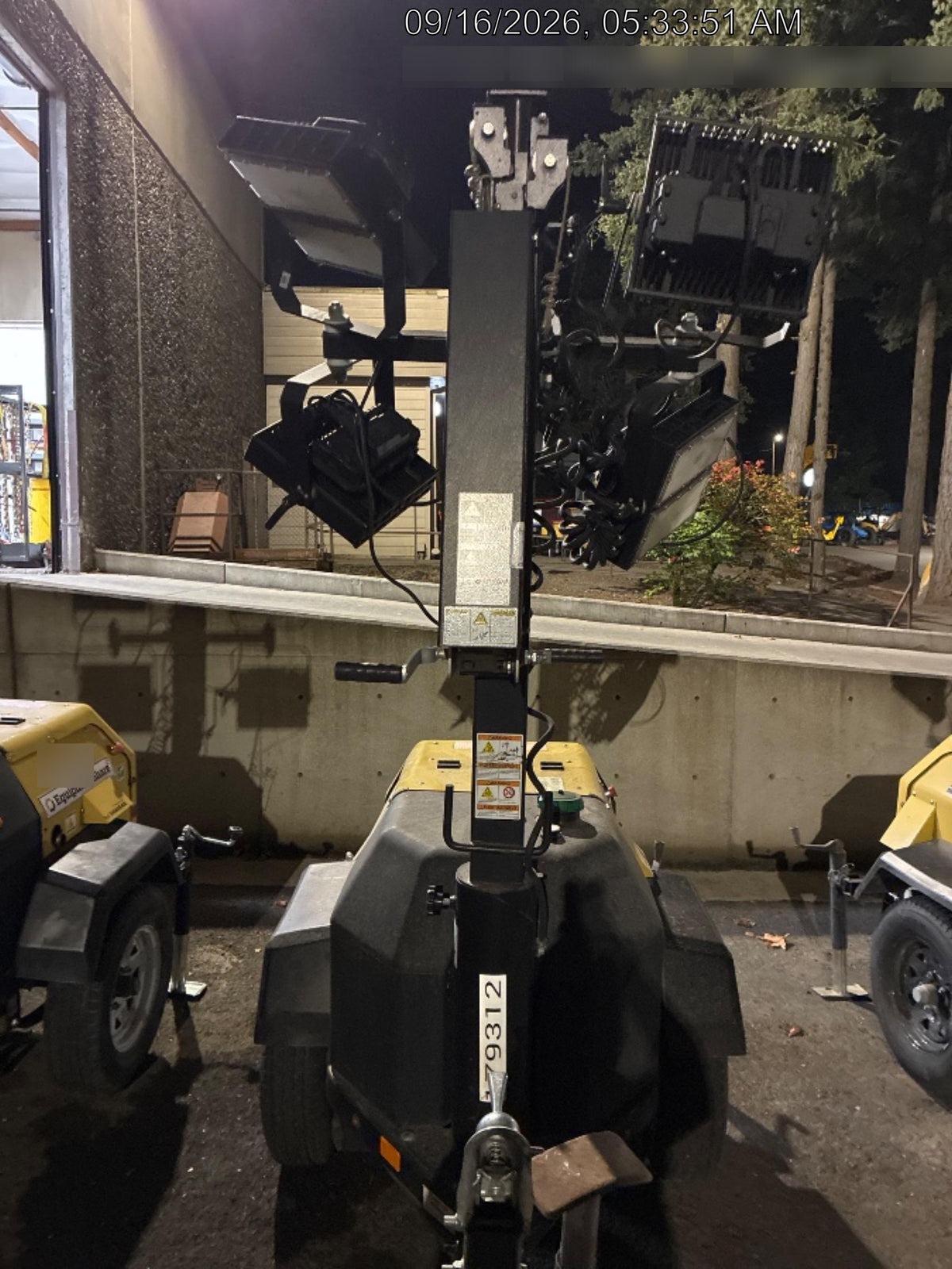 Allmand NLV3GR (4) LED Light Fixture 350W, 23' Vertical Mast, 3kW Prime, Towable, Deep Sea L401, Leveling Jacks, Yanmar T4F 5.8hp