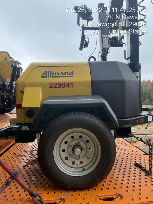 2022 Allmand NLV3GR (4) LED Light Fixture 350W, 23' Vertical Mast, 3kW Prime, Towable, Deep Sea L401, Leveling Jacks, Yanmar T4F 5.8hp